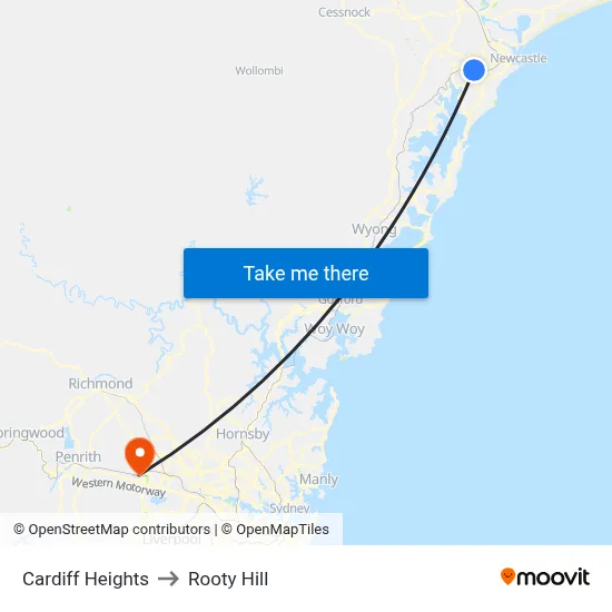 Cardiff Heights to Rooty Hill map
