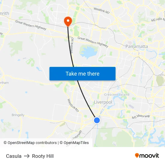 Casula to Rooty Hill map