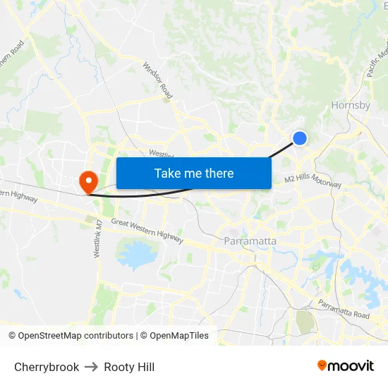 Cherrybrook to Rooty Hill map