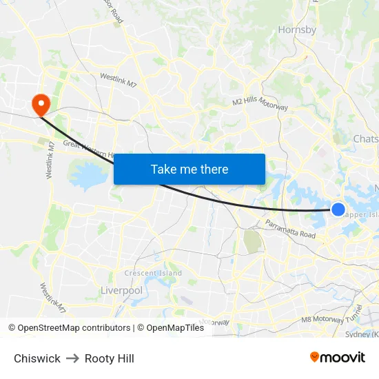 Chiswick to Rooty Hill map