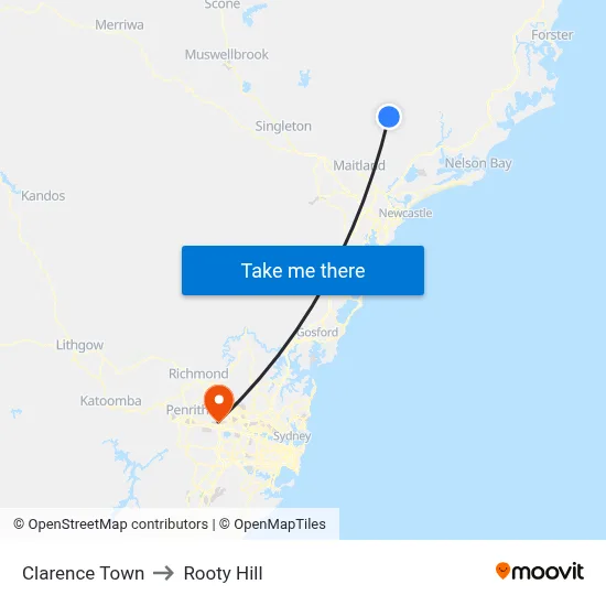 Clarence Town to Rooty Hill map