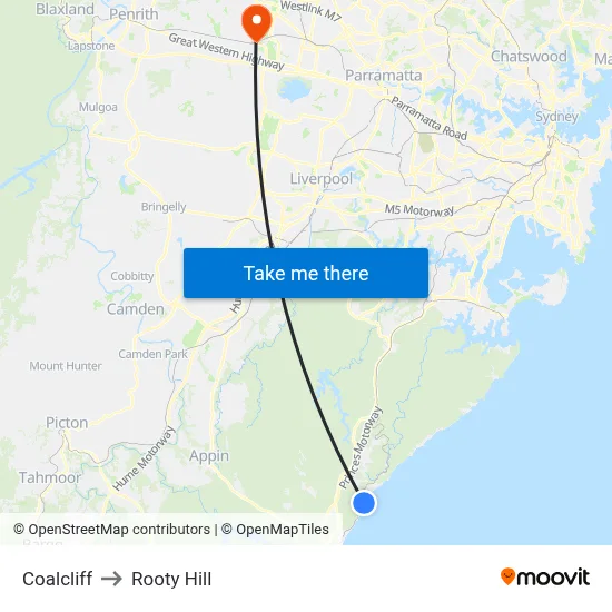Coalcliff to Rooty Hill map