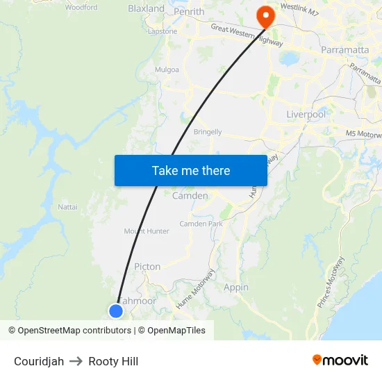 Couridjah to Rooty Hill map