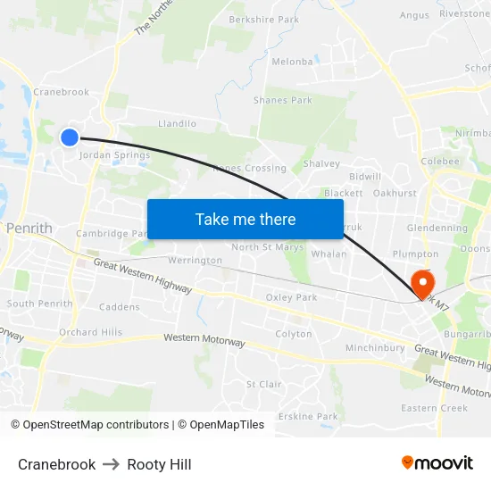 Cranebrook to Rooty Hill map