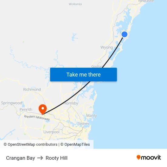 Crangan Bay to Rooty Hill map