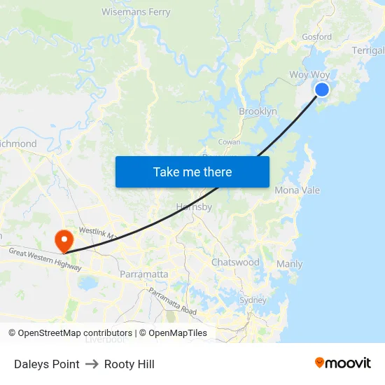 Daleys Point to Rooty Hill map