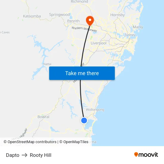 Dapto to Rooty Hill map