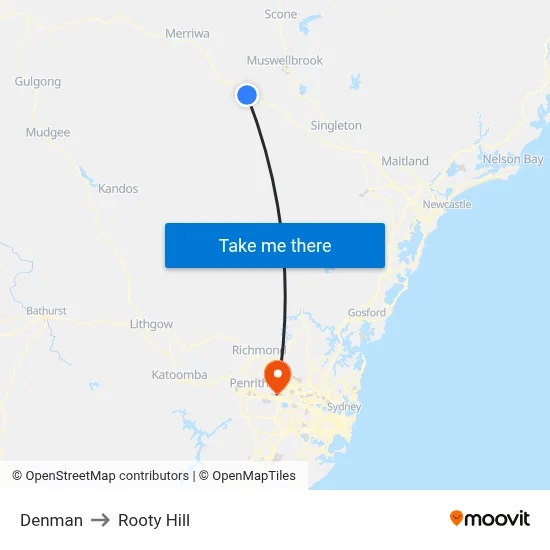 Denman to Rooty Hill map