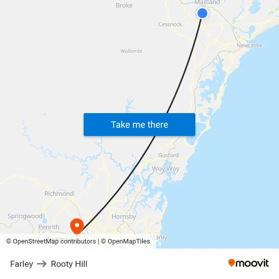Farley to Rooty Hill map