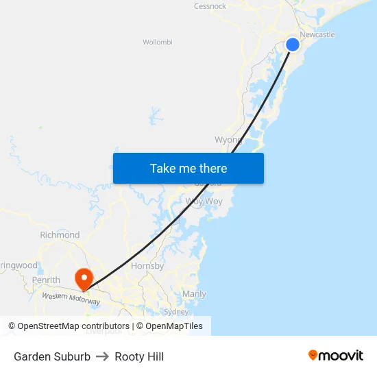 Garden Suburb to Rooty Hill map