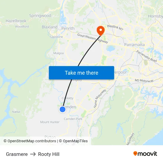 Grasmere to Rooty Hill map