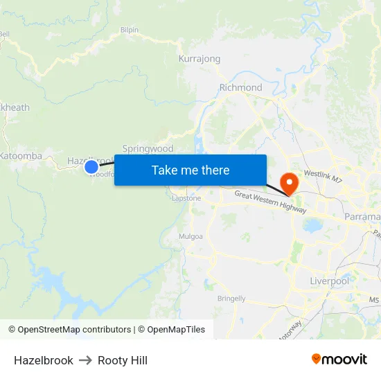 Hazelbrook to Rooty Hill map