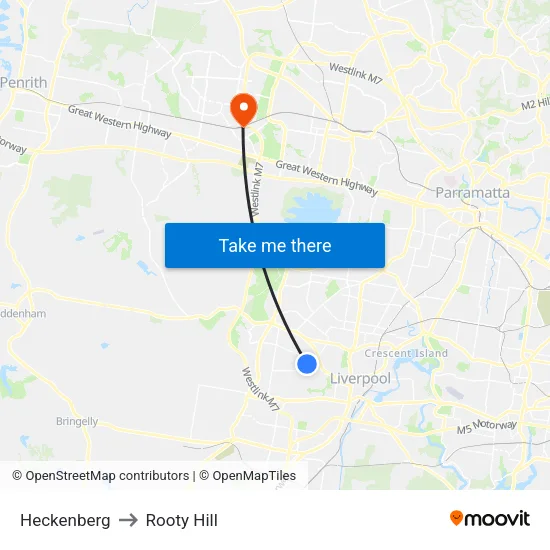 Heckenberg to Rooty Hill map