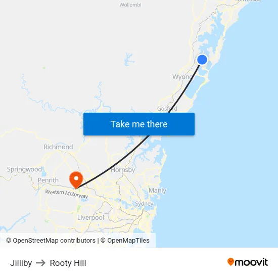 Jilliby to Rooty Hill map