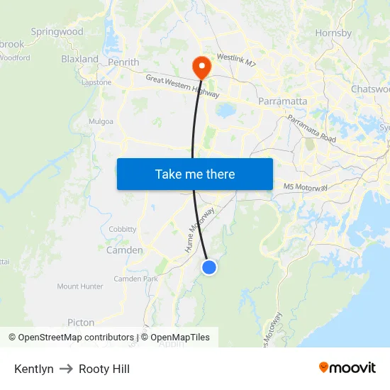 Kentlyn to Rooty Hill map