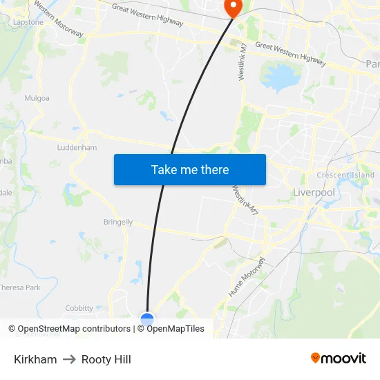Kirkham to Rooty Hill map
