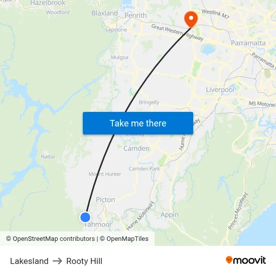 Lakesland to Rooty Hill map