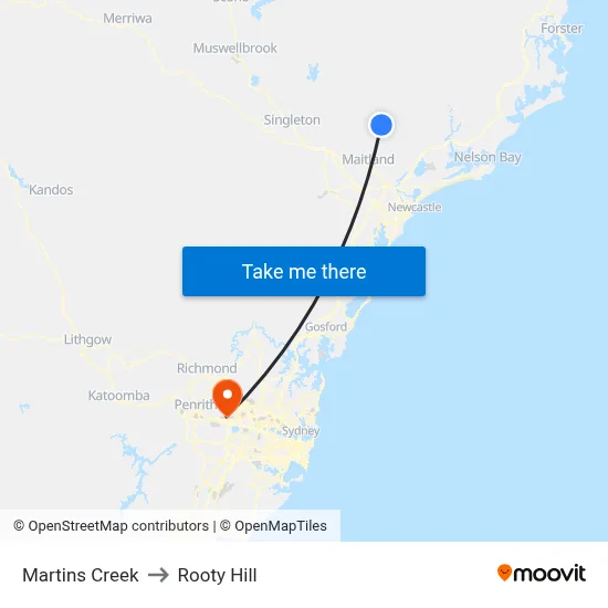 Martins Creek to Rooty Hill map