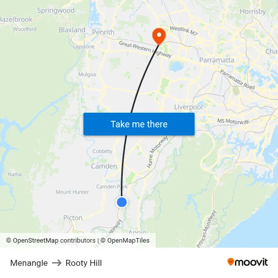 Menangle to Rooty Hill map