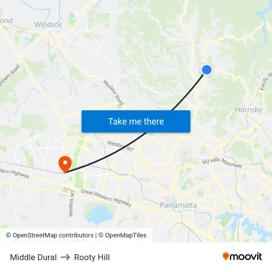 Middle Dural to Rooty Hill map