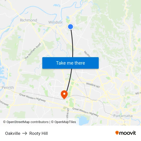 Oakville to Rooty Hill map