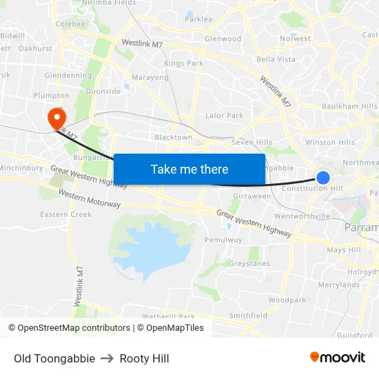 Old Toongabbie to Rooty Hill map