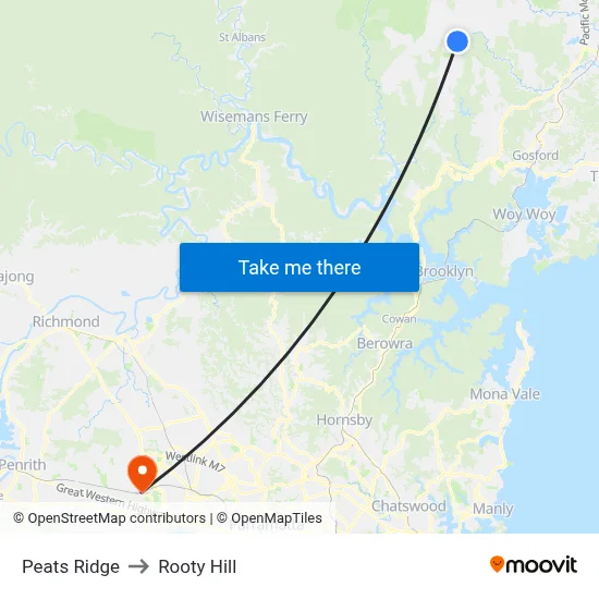 Peats Ridge to Rooty Hill map