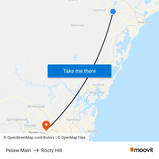 Pelaw Main to Rooty Hill map