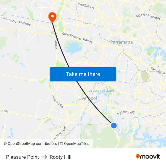 Pleasure Point to Rooty Hill map