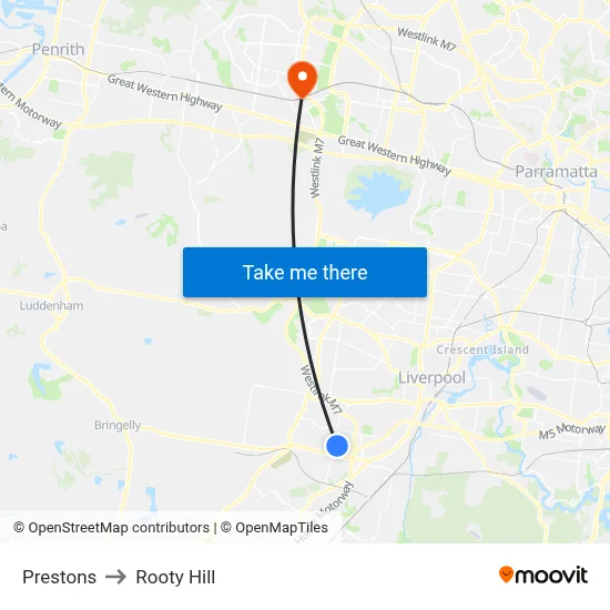 Prestons to Rooty Hill map