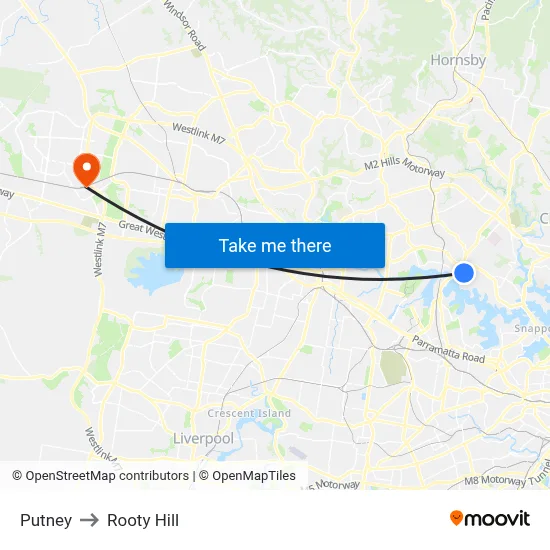 Putney to Rooty Hill map
