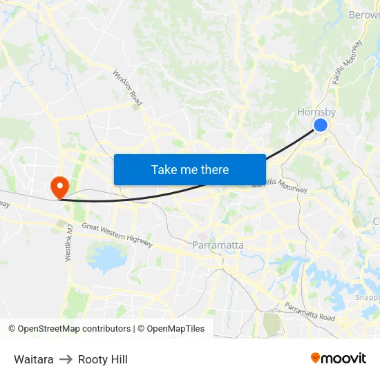 Waitara to Rooty Hill map