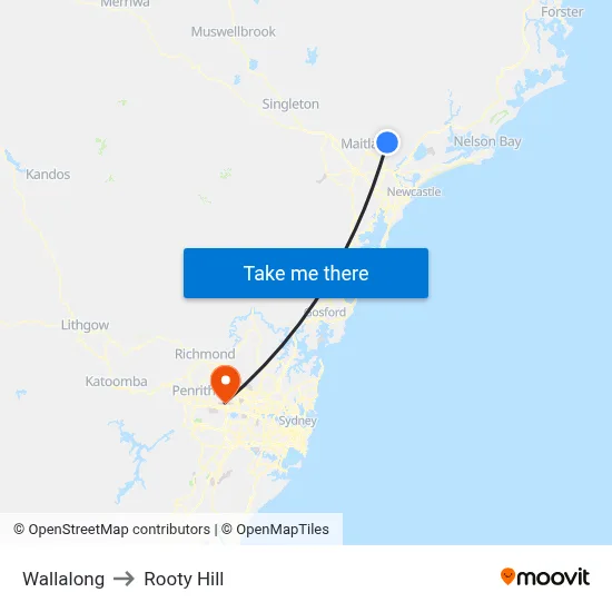 Wallalong to Rooty Hill map