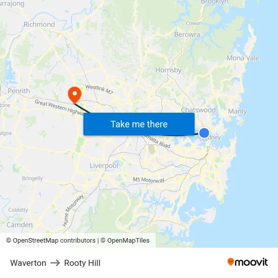 Waverton to Rooty Hill map