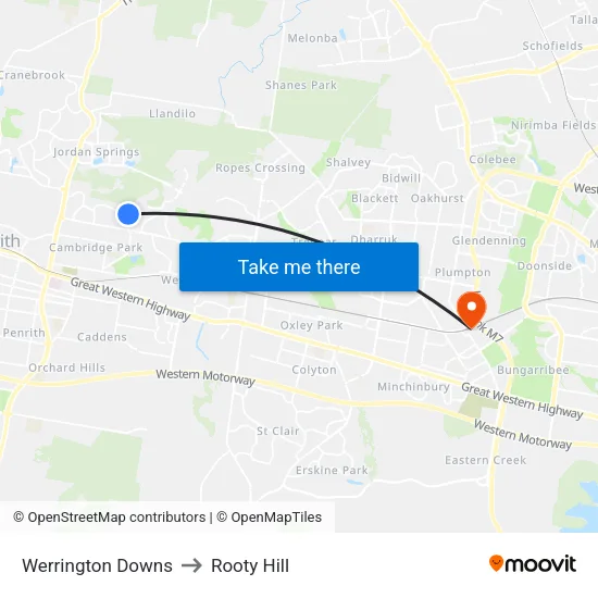 Werrington Downs to Rooty Hill map