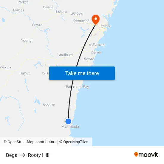 Bega to Rooty Hill map