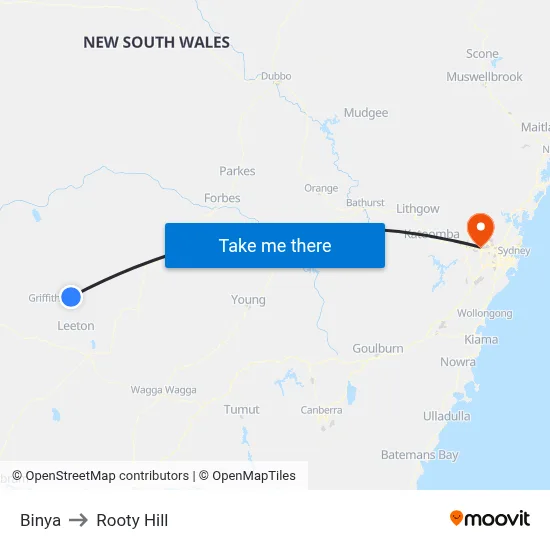 Binya to Rooty Hill map