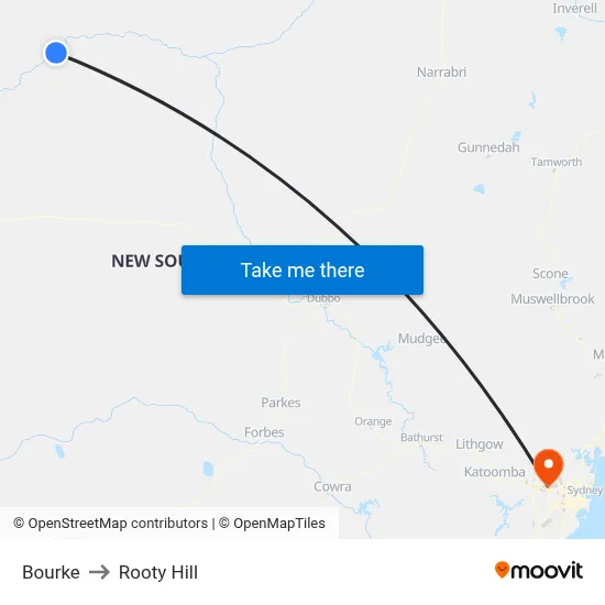 Bourke to Rooty Hill map