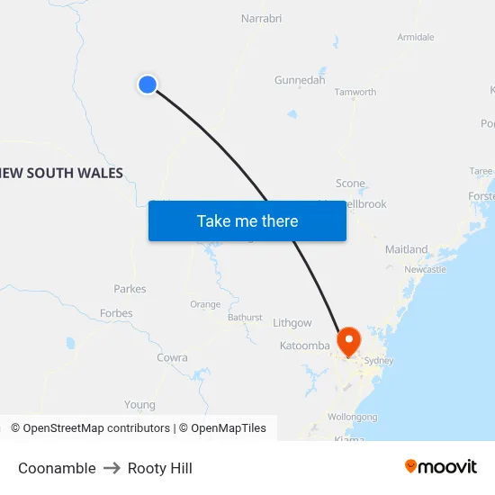 Coonamble to Rooty Hill map