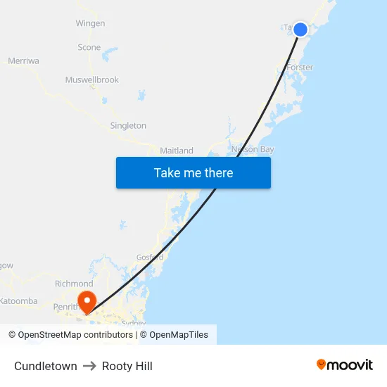 Cundletown to Rooty Hill map