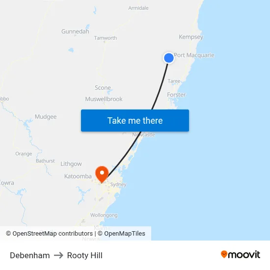 Debenham to Rooty Hill map