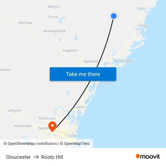 Gloucester to Rooty Hill map