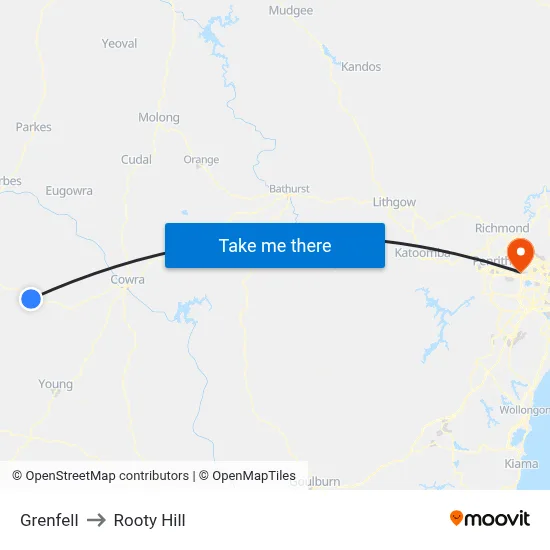 Grenfell to Rooty Hill map