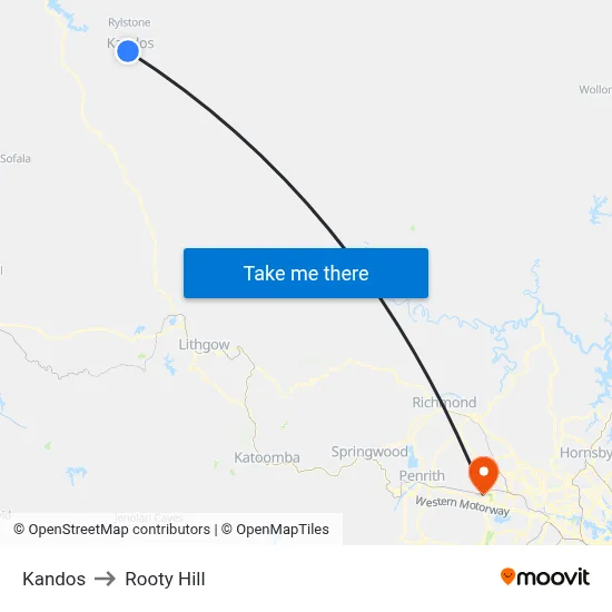 Kandos to Rooty Hill map