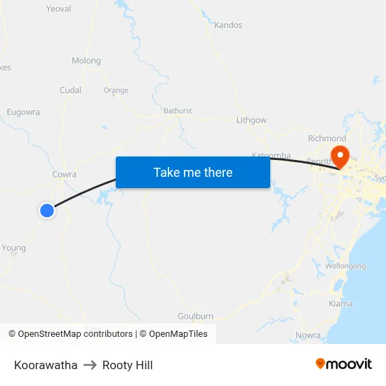Koorawatha to Rooty Hill map