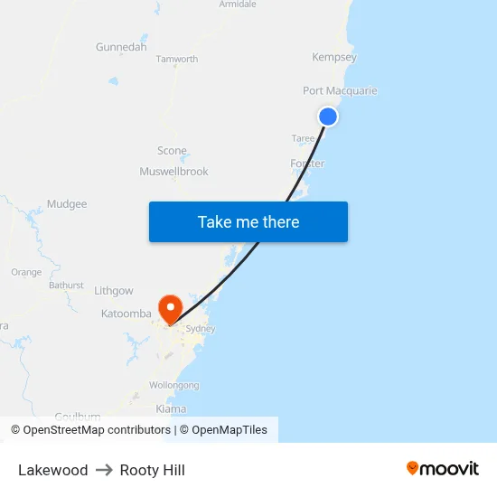 Lakewood to Rooty Hill map