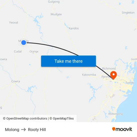 Molong to Rooty Hill map