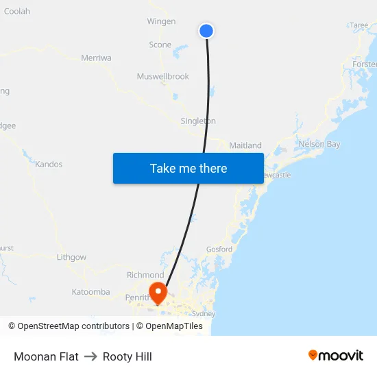 Moonan Flat to Rooty Hill map