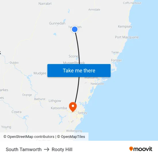 South Tamworth to Rooty Hill map