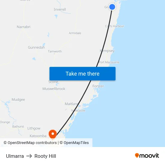 Ulmarra to Rooty Hill map